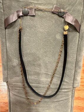 Boho Black Leather Layered Choker Gold Tone Chain Necklace Adjustable